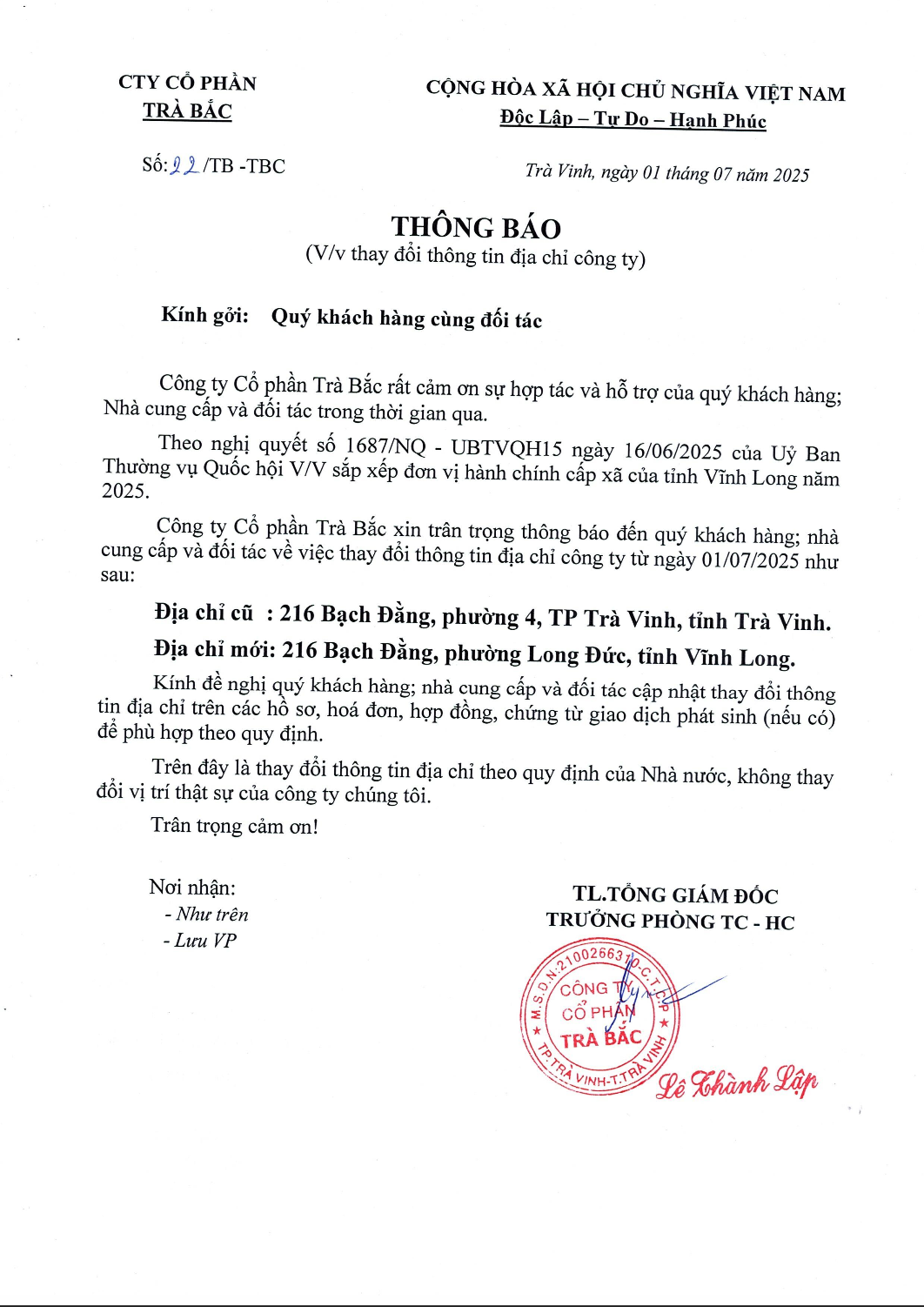 Thong bao thay doi dịa chi